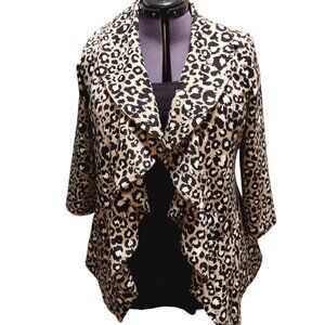 Calvin Klein Women's Beige Black Leopard/Cheetah Print Open Front Jacket…